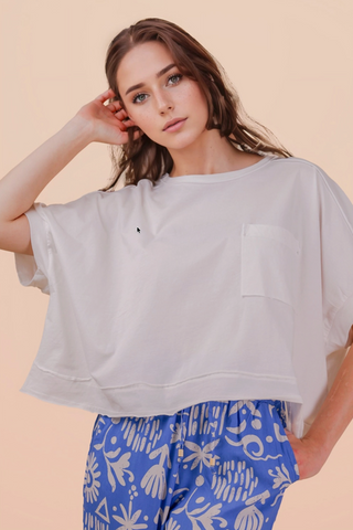 Jaycie Mineral Wash Oversize Crop Top • White