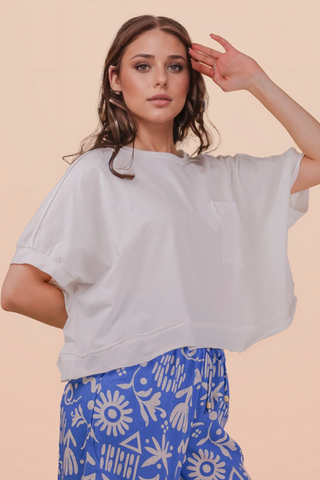 Jaycie Mineral Wash Oversize Crop Top • White