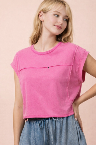 Junie Mineral Wash Sleeveless Top • Pink