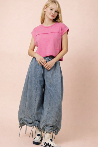 Junie Mineral Wash Sleeveless Top • Pink