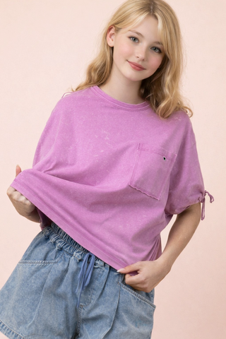 Julianna Mineral Wash Tie Sleeve Top • Orchid