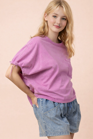 Julianna Mineral Wash Tie Sleeve Top • Orchid
