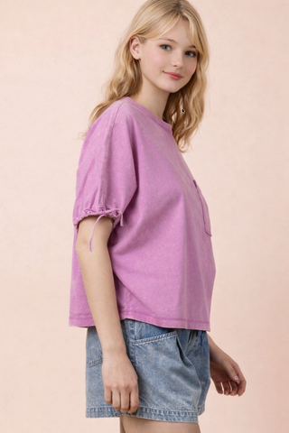 Julianna Mineral Wash Tie Sleeve Top • Orchid