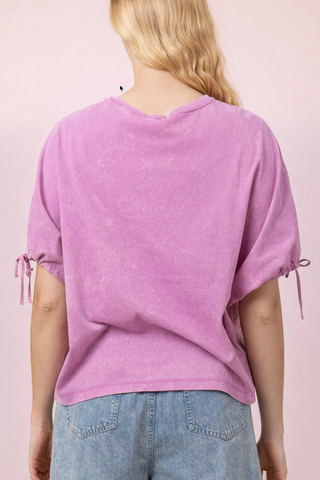 Julianna Mineral Wash Tie Sleeve Top • Orchid