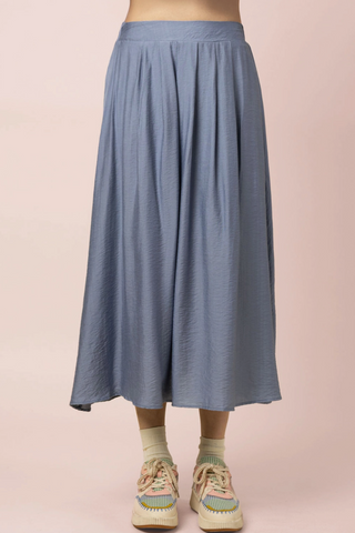 Joelle Pleated Bubble Blouse Top & Skirt Set • Denim