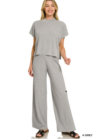 Lainey Short Sleeve Top & Pants Set • Heather Grey