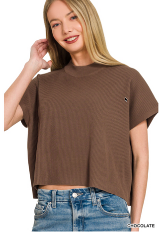 Lyanna Mock Neck Boxy Sweater • Chocolate