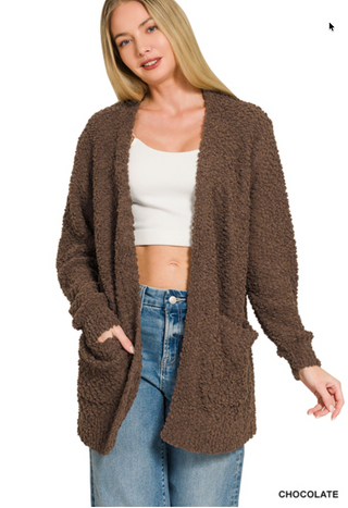 Logan Long Sleeve Popcorn Cardigan • Chocolate