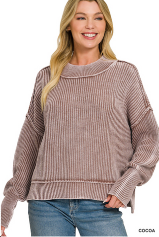 Lindsay Washed Side-Slit Oversized Sweater • Cocoa