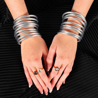 All Weather Bangles (Set of 9) • Silver