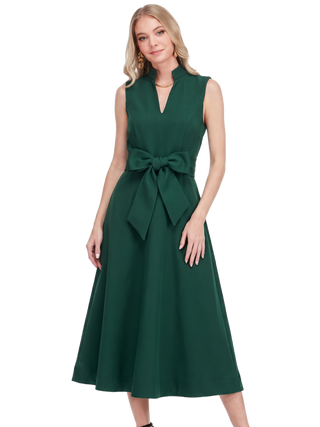 Stand Collar Fit & Flare 50" Dress • Emerald
