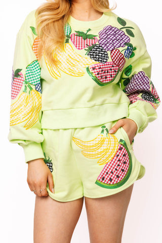 QOS Green Multi Gingham Fruit Sweatshirt