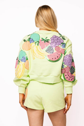 QOS Green Multi Gingham Fruit Sweatshirt