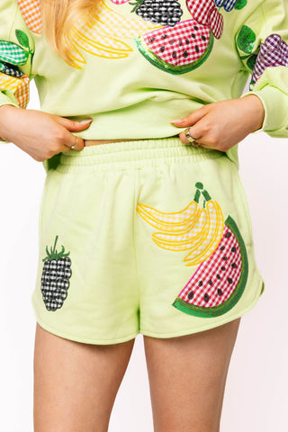 QOS Green Multi Gingham Fruit Shorts