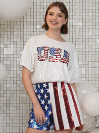 USA Crop Sequin Top