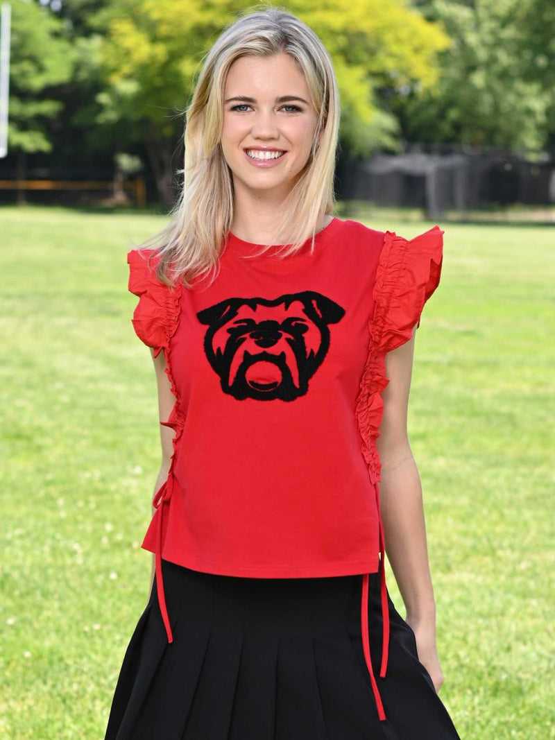 Bulldog Shirring Sleeve Top • Red