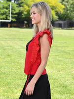 Bulldog Shirring Sleeve Top • Red