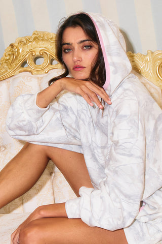 Snow Camouflage Print Contrast Details Hoodie Top