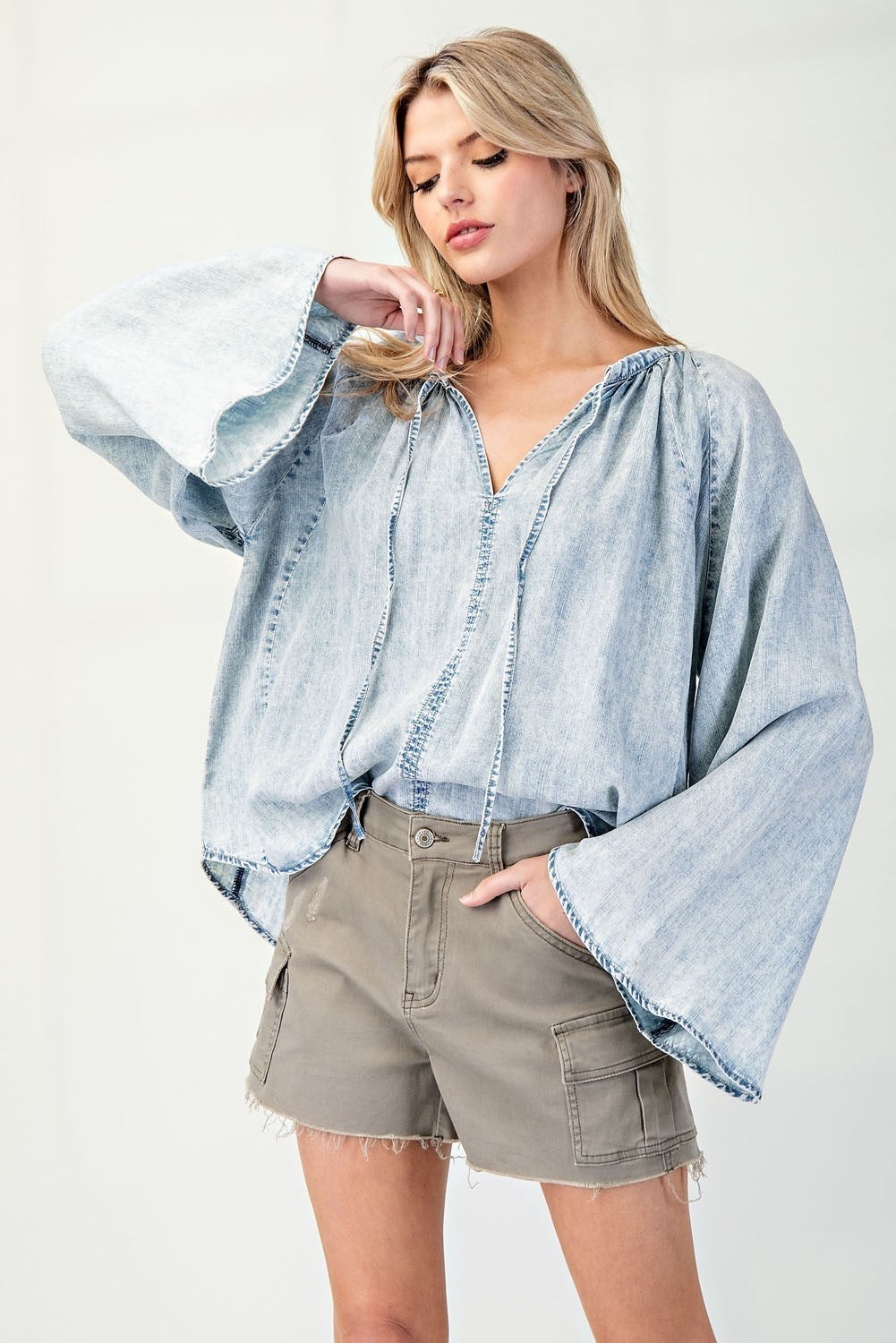 Bell Sleeve Denim Top • Mineral Wash