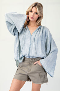 Bell Sleeve Denim Top • Mineral Wash