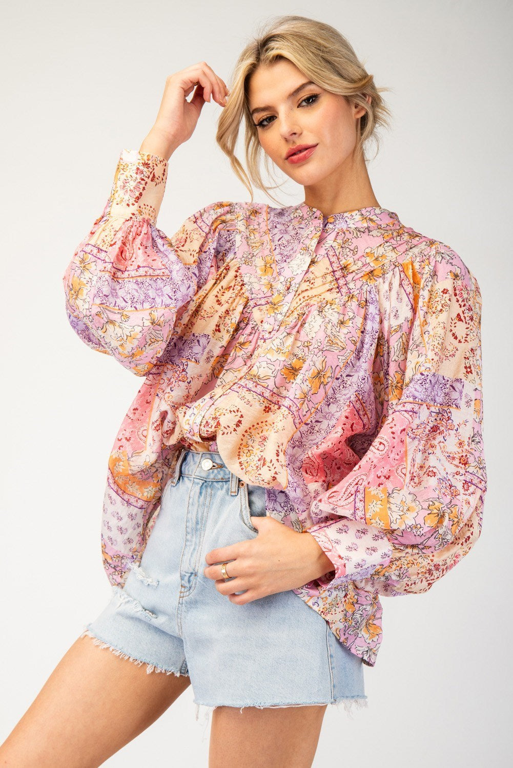 Paisley Button Down Blouse • Lavender