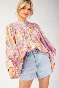 Paisley Button Down Blouse • Lavender