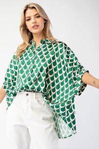 Button Down Loose Fit Top • Kelly Green