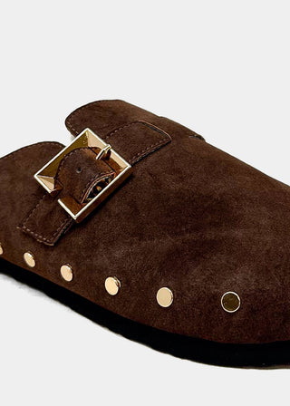 Tori Studded Slide • Brown Suede