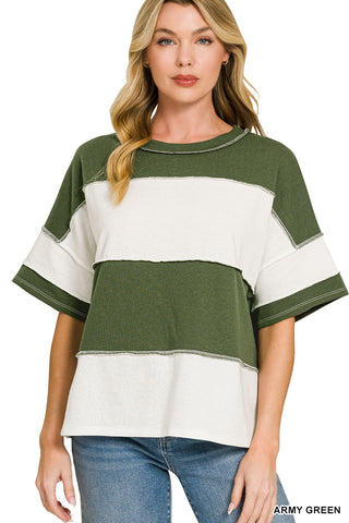 Hartley French Terry Colorblock Top • Army Green