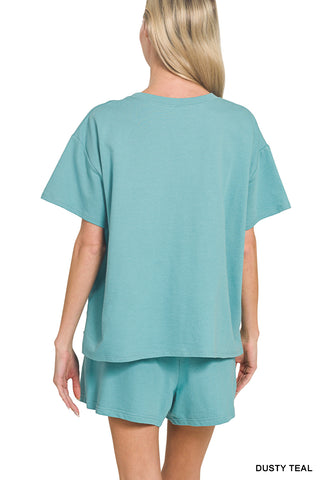 Abby French Terry Top & Shorts Set • Dusty Teal