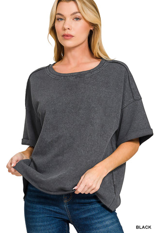 Julie French Terry Acid Wash Tee • Black