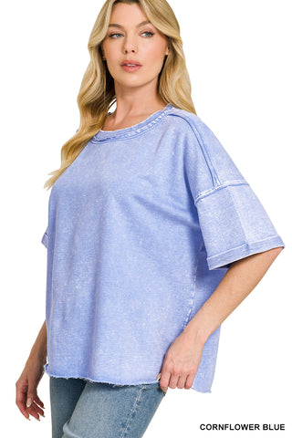 Julie French Terry Acid Wash Tee • Cornflower