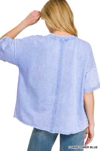 Julie French Terry Acid Wash Tee • Cornflower