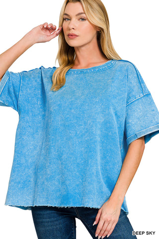 Julie French Terry Acid Wash Tee • Deep Sky