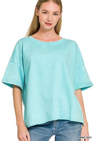 Julie French Terry Acid Wash Tee • Mint Sky