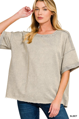 Julie French Terry Acid Wash Tee • Sleet