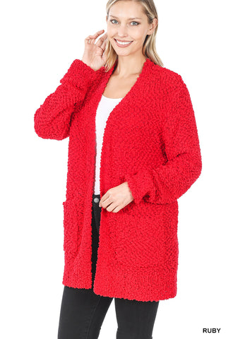 Logan Long Sleeve Popcorn Cardigan • Ruby
