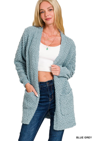 Logan Long Sleeve Popcorn Cardigan • Blue Grey