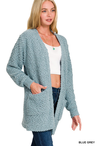 Logan Long Sleeve Popcorn Cardigan • Blue Grey