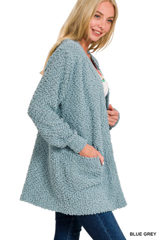 Logan Long Sleeve Popcorn Cardigan • Blue Grey