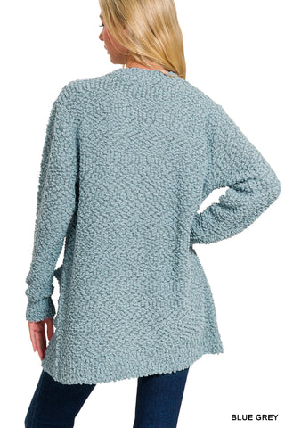 Logan Long Sleeve Popcorn Cardigan • Blue Grey