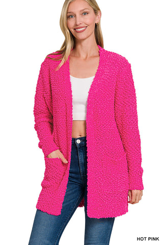 Logan Long Sleeve Popcorn Cardigan • Hot Pink