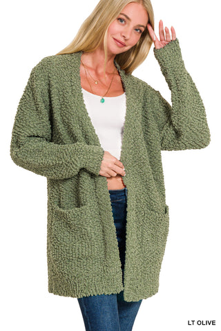 Logan Long Sleeve Popcorn Cardigan • Light Olive