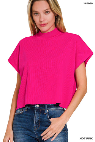 Lyanna Mock Neck Boxy Sweater • Hot Pink