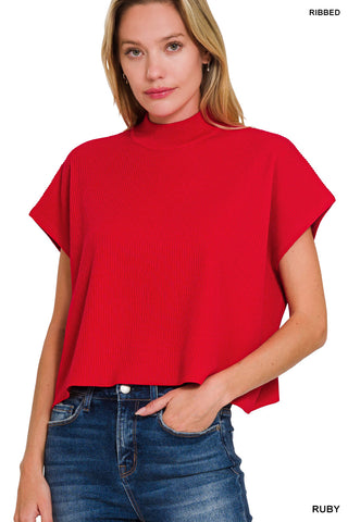 Lyanna Mock Neck Boxy Sweater • Ruby