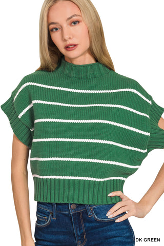 Alana Striped Crop Mock Neck Sweater • Dark Green