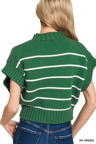 Alana Striped Crop Mock Neck Sweater • Dark Green