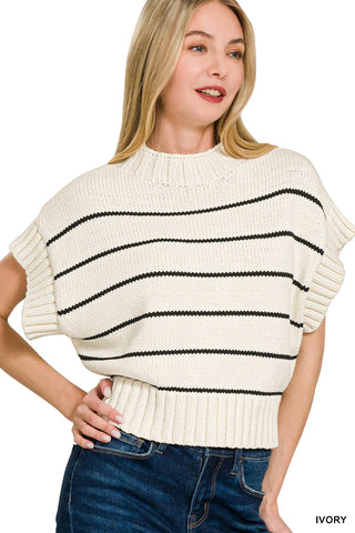 Alana Striped Crop Mock Neck Sweater • Ivory
