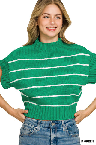 Alana Striped Crop Mock Neck Sweater • Kelly Green