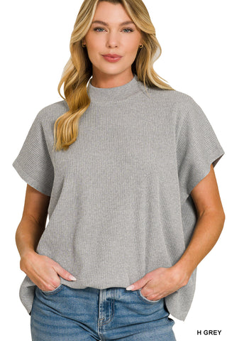 Mandy Mock Neck Boxy Sweater • Heather Grey